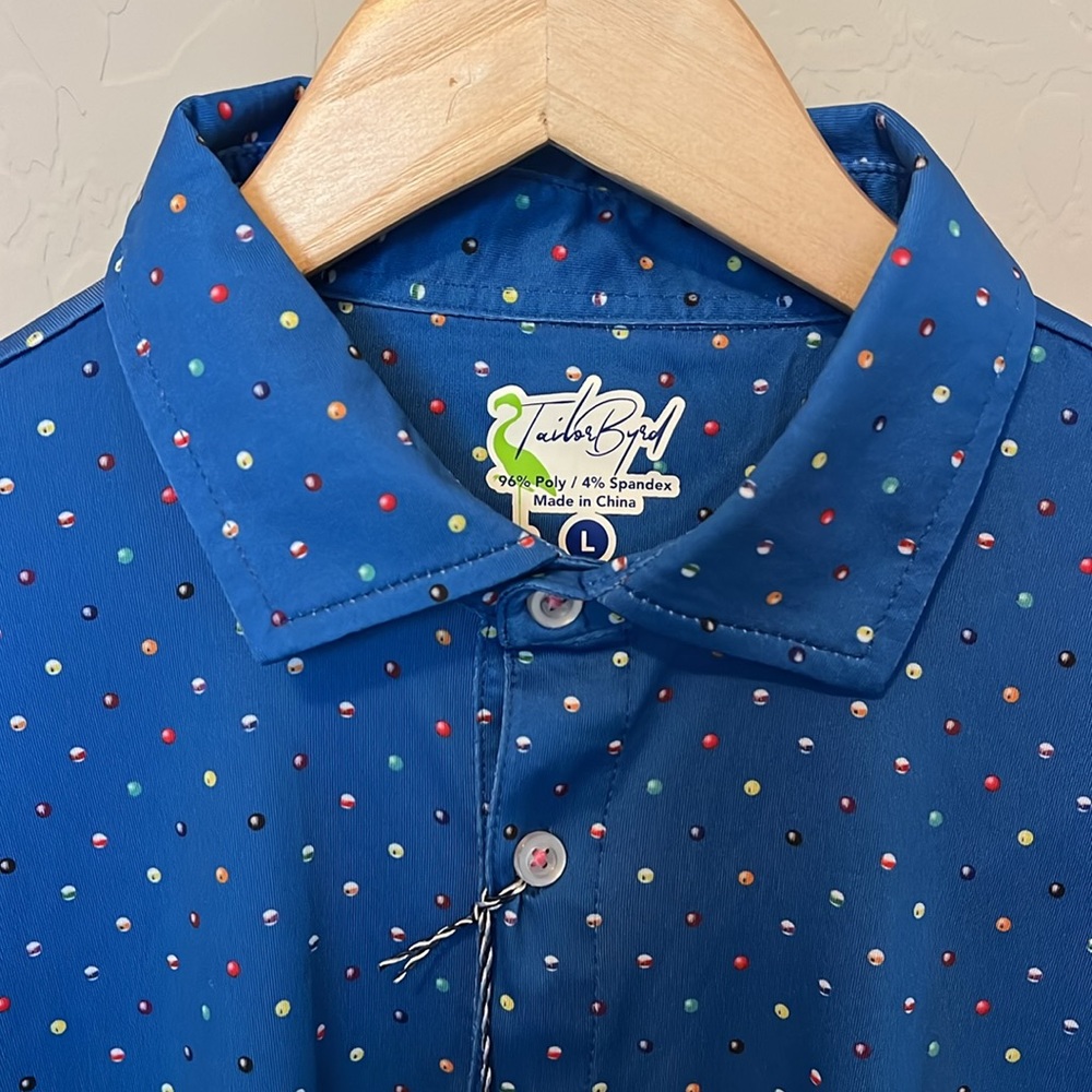 NWT TailorByrd Billiard Ball Performance Knit Short Sleeve Golf Polo Shirt.